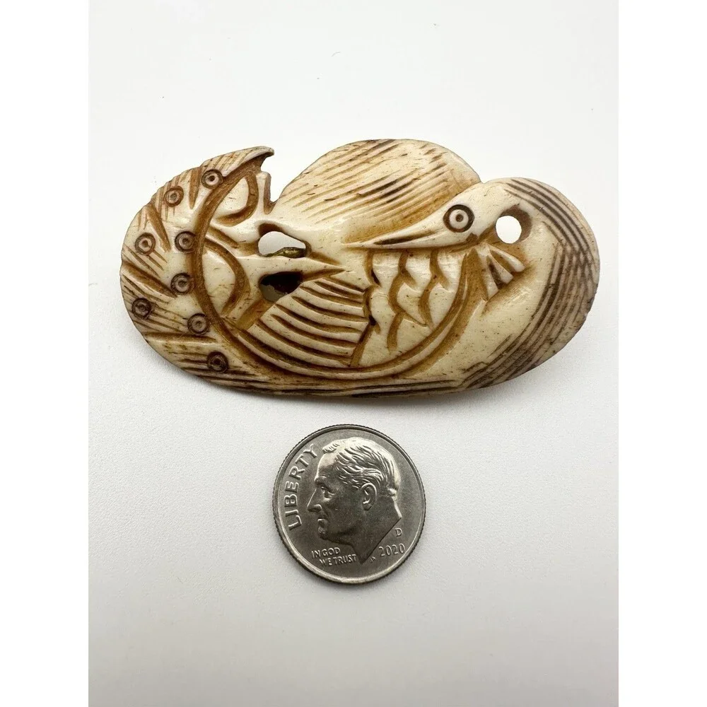 Vintage Carved Bird Brooch Pin